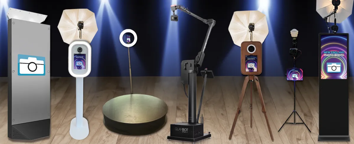 New England Photo Booth lineup showcasing multiple booth types for events